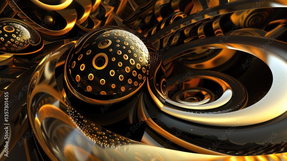 Poster abstract black and gold color light in circle shapes scatter around express colorful design. round f