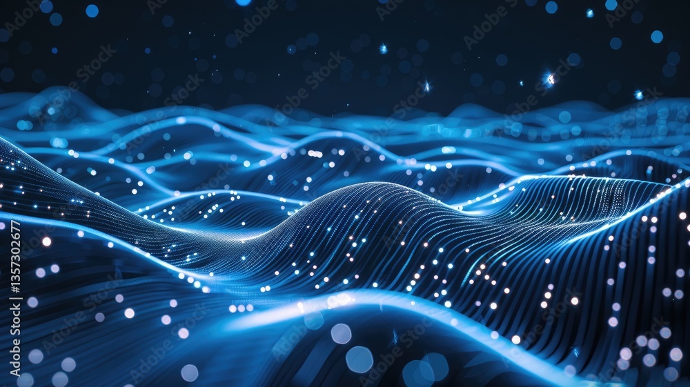 Poster abstract flowing light wave effect in digital technology design. seamless modern art of energy in cy