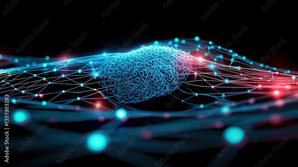 Poster abstract visualization of network connections with glowing elements