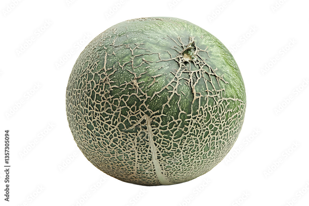 Poster close up of a cantaloupe melon with a textured rind against a black background in sharp focus