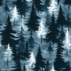 Obraz premium Long winter, pine trees fabric, seamless pattern 