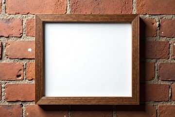 Blank wooden frame against rustic brick wall background,  brick wall,  vintage