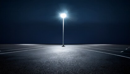 deserted night parking lot single lamppost illumination stock photo