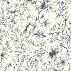 Fototapeta premium Cream and gray floral seamless pattern