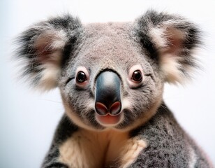 Naklejka premium surreal koala portrait cute and whimsical against a pristine white backdrop