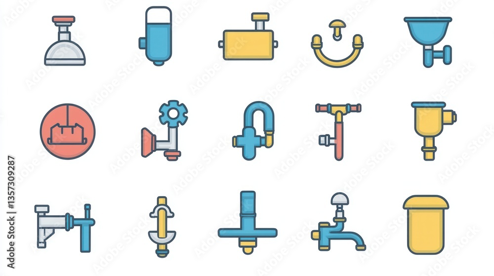 Poster a vector collection of plumbing icons with editable strokes