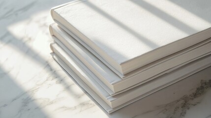 Obraz premium Stack of minimalist, blank notebooks with textured covers background
