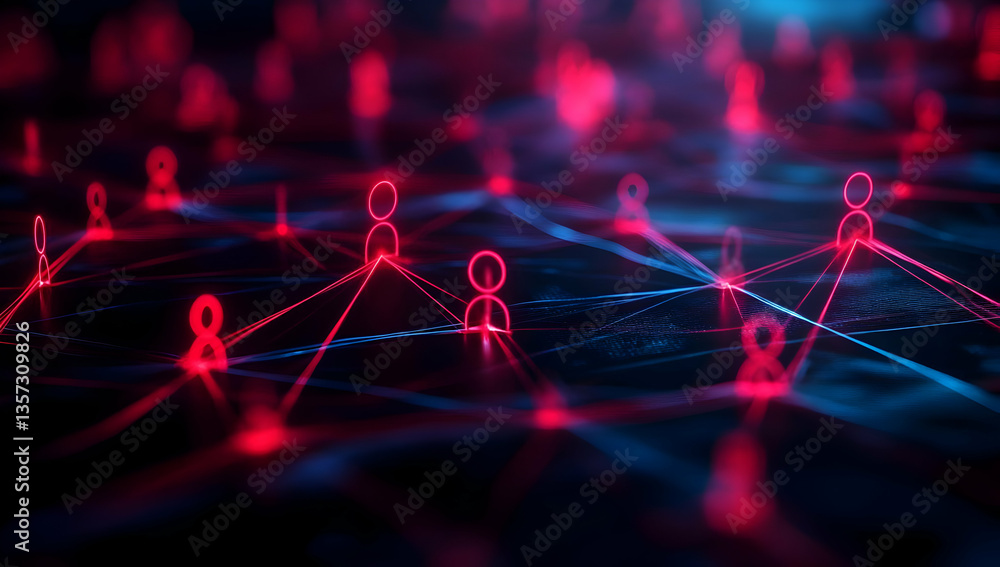 Poster a futuristic illustration of interconnected nodes representing social networks and digital connectiv