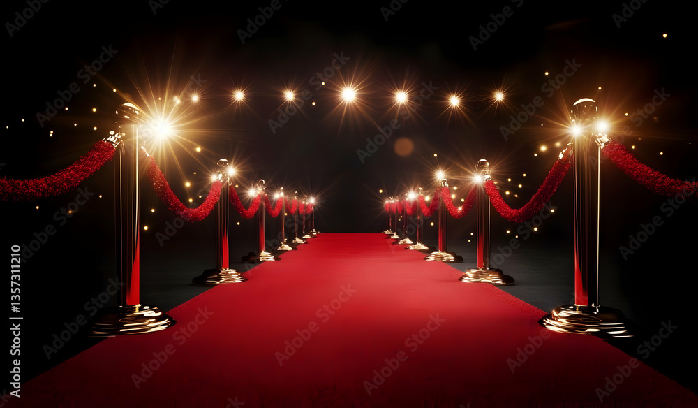 Poster a glamorous red carpet event illuminated by sparkling lights, creating an atmosphere of elegance and