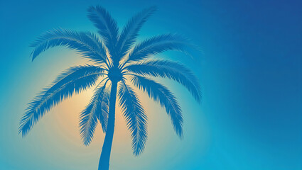 Tropical palm tree silhouette at sunset with orange and blue sky