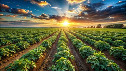Panoramic View of a Lush Potato Field at Harvest Time