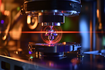 Advanced nano processor technology with holographic light display, showcasing intricate details and precision in high tech environment