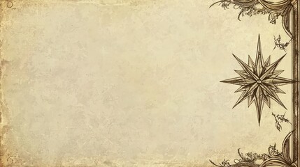A vintage parchment-style background with a sketched compass rose at the corner. 