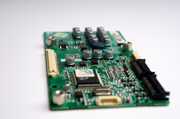 Electronic printed circuit board on white background general plan