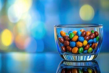 Naklejka premium Colorful Candy Bowl with Reflection on Bright Background