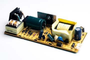 Naklejka premium Electronic printed circuit board on white background general plan