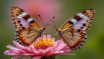 Fototapeta premium Orange Butterflies on Pink Flower with Vibrant Background