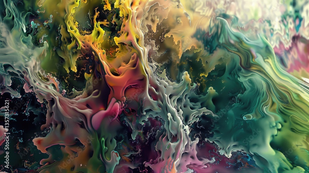 Aufkleber abstract fluid art with neon colors and swirling patterns. psychedelic design for backgrounds and wa