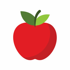 Red Apple with Leaf Vector Illustration on White Background