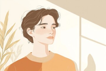 Minimalist Abstract Woman Portrait in Soft Warm Tones