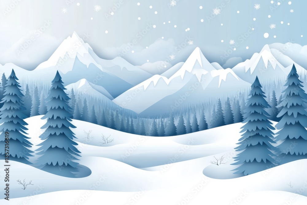 Leinwandbilder peaceful winter landscape featuring snowy mountains and pine trees with a soft blue gradient sky in 