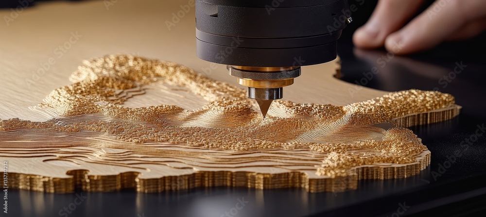 Poster cnc router precision intricate design carving into wood, operator s hands ensuring accuracy
