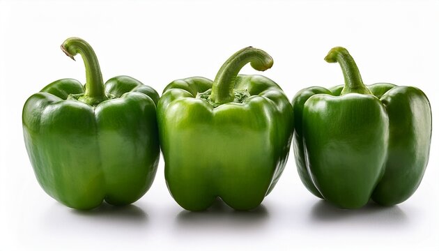 three fresh green bell peppers isolated with white background