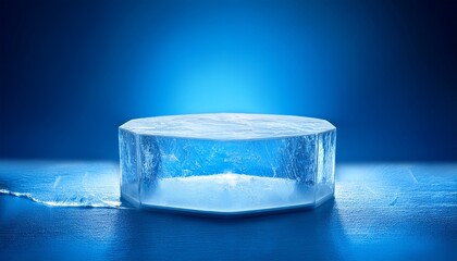 ice elegant podium mock up stand product scene on blue background ice podium for advertising concept of cooling beverage and technology