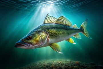 Fototapeta premium European Walleye Fish - Long Exposure Underwater Photography