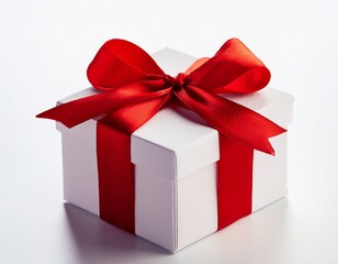Obraz premium white gift box with red ribbon