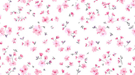 Watercolor seamless pattern pink flowers on the white background