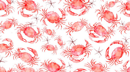 Watercolor Seamless pattern crab white background  © Paint