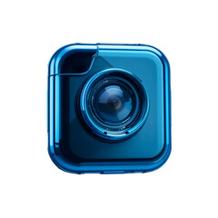 A sleek blue camera icon for photography apps, transparent background.


