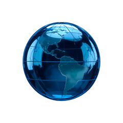  A shiny blue globe icon for global apps, transparent background. 
