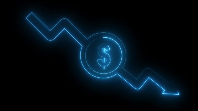 Money loss. Cash with down arrow stocks graph, concept of financial crisis, market fall Money, profit, investment, business market fall business or finance concept statistical curve with a loss sign