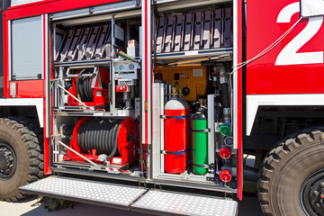 Fire truck interior equipment view. 