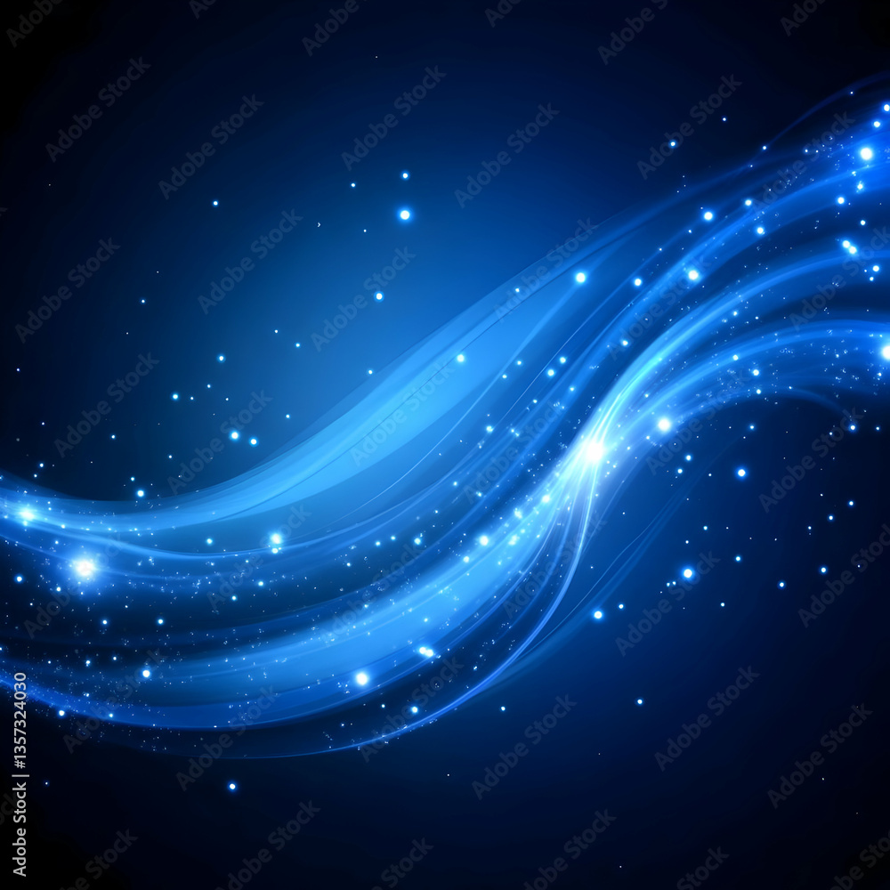 Poster a mesmerizing blue wave flows gracefully, illuminated by twinkling stars, creating a dynamic and enc