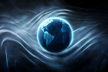 A mesmerizing digital depiction of Earth surrounded by ethereal waves, symbolizing the interconnectedness of our planet.