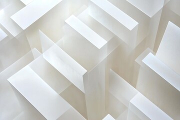 Modern Abstract White Geometric Background with Overlapping Translucent Squares & Diamonds