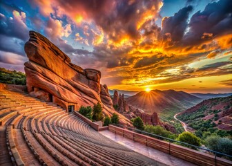Red Rocks Amphitheatre Concert Venue, Colorado Landscape, Sunset Stage
