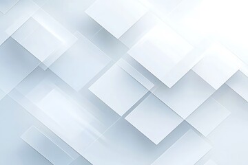 Modern Abstract White Geometric Background with Overlapping Translucent Squares & Diamonds