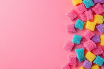 Colorful Candy Shapes on a Pink Background for Sweet Treats