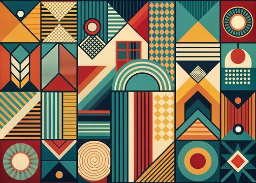 Retro 1940s Geometric Design, Vintage Poster Background, Rule of Thirds Composition