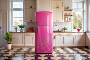 Retro Pink Refrigerator in Vintage Kitchen - Architectural Photography