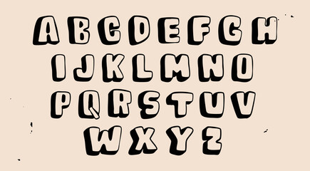 Volumetric outline Font. Unique kids style modern Alphabet. Hand drawn trendy Vector illustration. Every letter is isolated. Typography, lettering, calligraphy concept