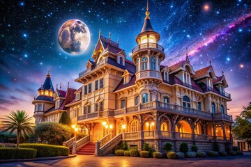 Fototapeta premium Romantic Moonlit Architecture: I Love You to the Moon and Back Wallpaper