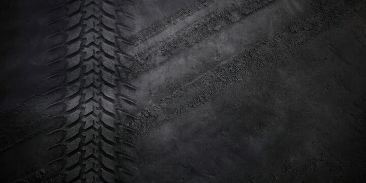 tire tracks on a dark surface, showcasing a unique pattern and texture