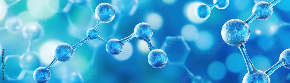 Poster close-up view of water molecules emphasizing their unique structure and arrangement against a bright