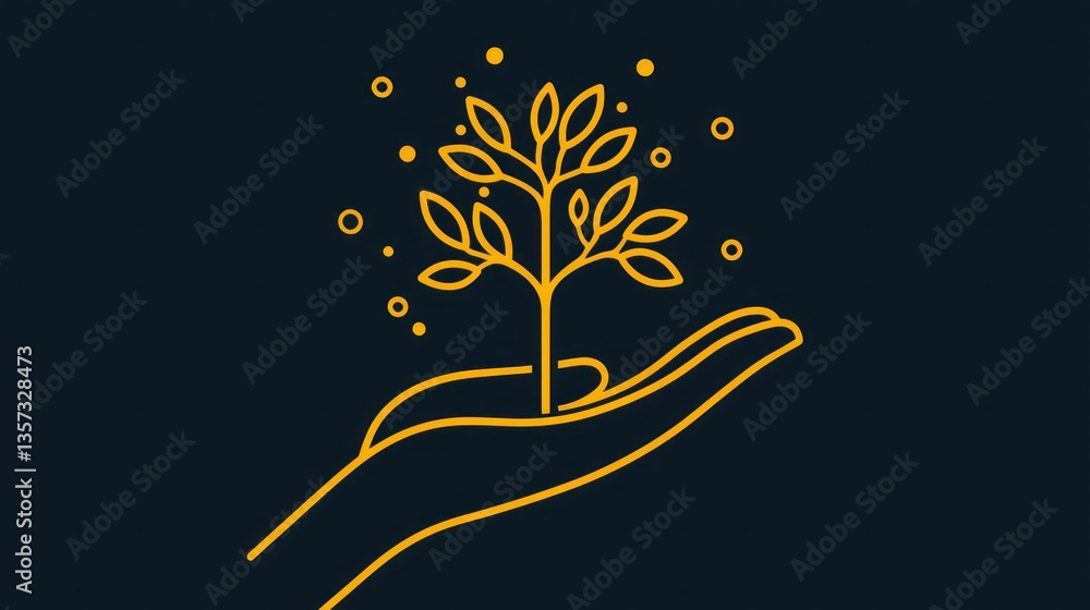 Poster an editable stroke-style icon featuring a hand holding a tree sapling