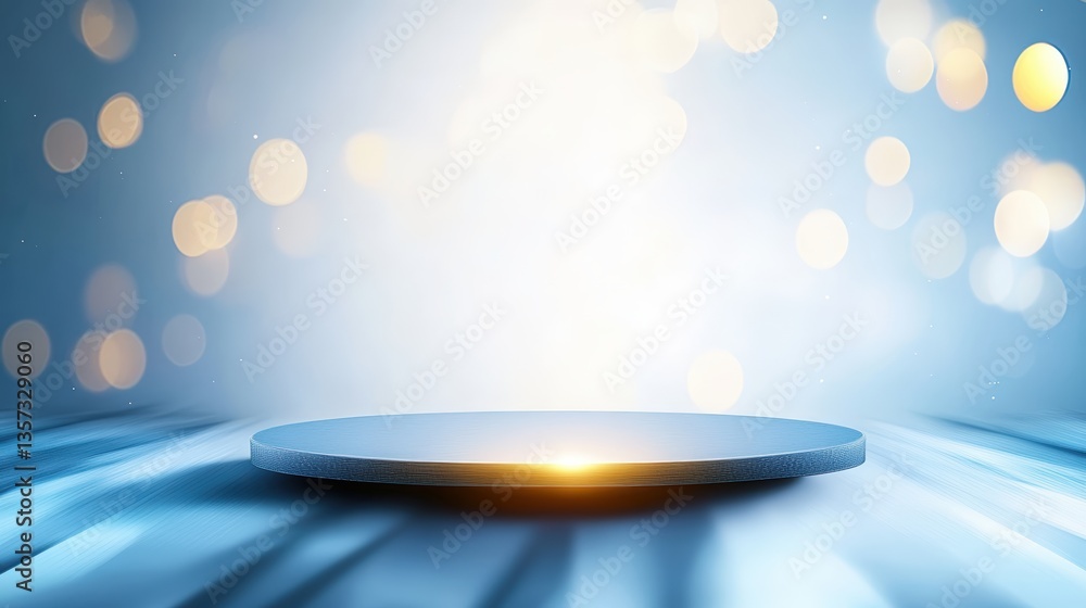 Aufkleber a circular dark-grey platform illuminated by golden light on a light-blue textured surface with soft